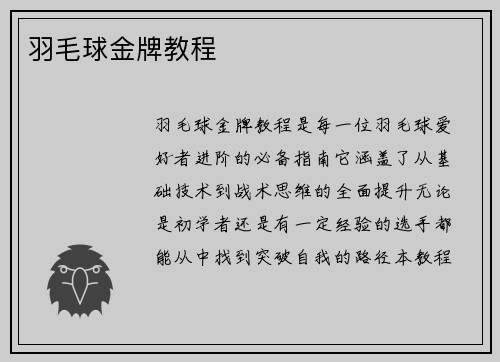羽毛球金牌教程